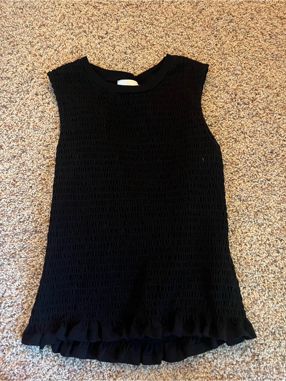 Jason Wu Black Smocked Sleeveless Tank with Ruffle Hem